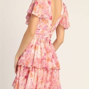 Sunny Evenings Pink Multi Lurex Flutter Sleeve Mini Dress new with tags
Lulus